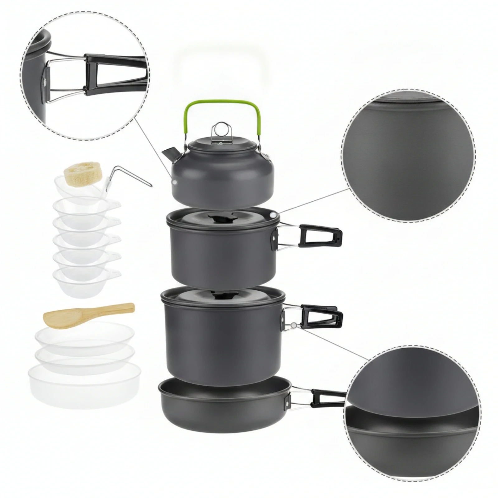 Nesting Camping Cooking Set - Kampkookset met waterkoker Opvouwbare campingkookset Campingkookset