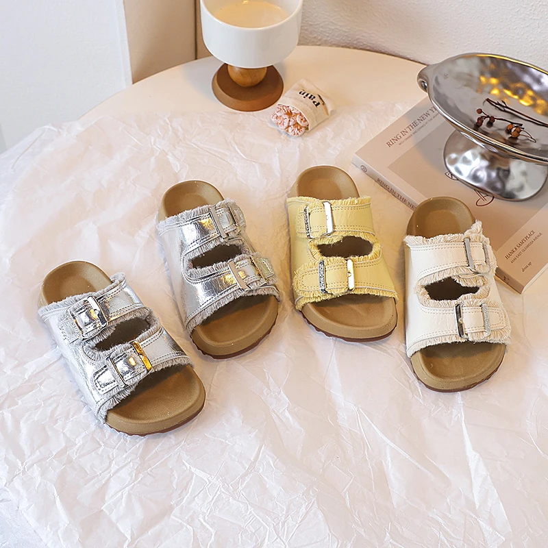 Summer New Buckle Beach Shoes Girls Casual Fashion Sandals for Girls Childrens Slides Soft Sole Slip-on Slippers Casual Shoes