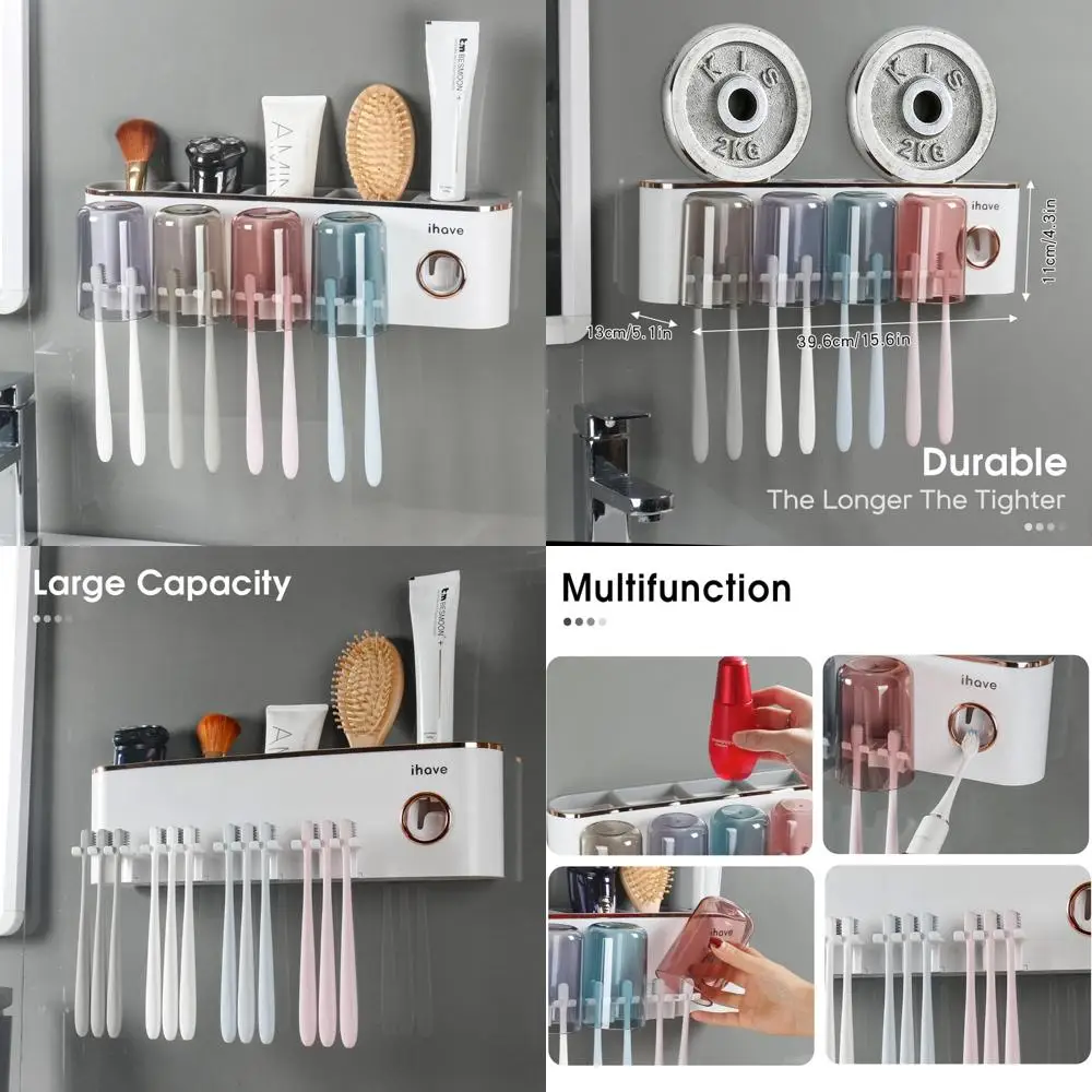 

Держатели для зубных щеток Аксессуары для ванной комнаты с дозатором зубной пасты, 4-чашкольный держатель для зубных щеток Настенный декор для ванной комнаты