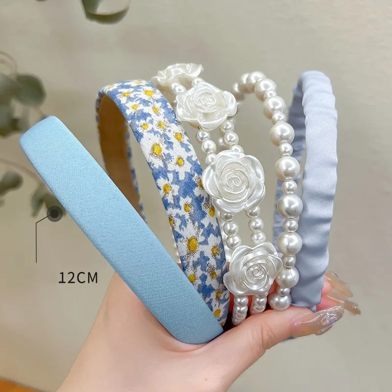 Light Blue Hairband French High Headtop Fresh Versatile Hair Clip Press Headband Wide Edge Sponge Hairband For Sweet Girls Gift