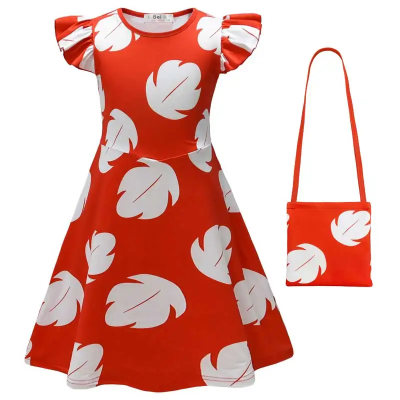 Косплей для девочек, красное гавайское платье принцессы с листьями, платье Лило для девочек, костюмы на Хэллоуин, косплей, одежда для дня рождения