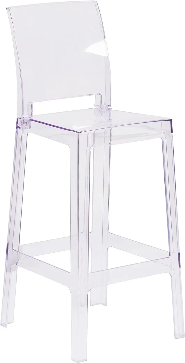 Comfort corner Ghost Barstool with Square Back in Transparent Crystal