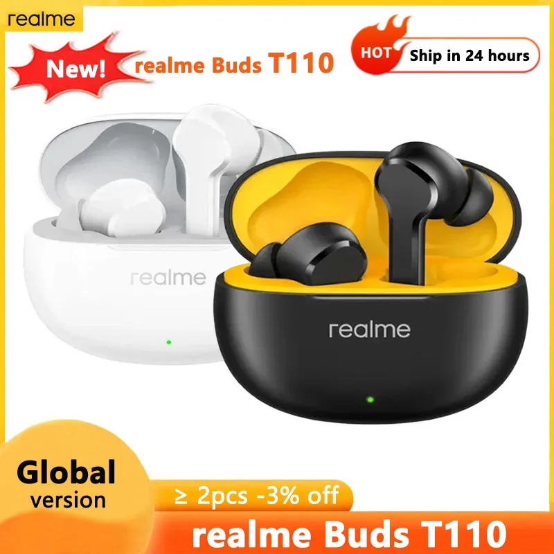 Original Realme Buds T110 TWS Wireless Earphone AI ENC Bluetooth 5.4 IPX5 Waterproof 38 Hours Battery Life Headphone