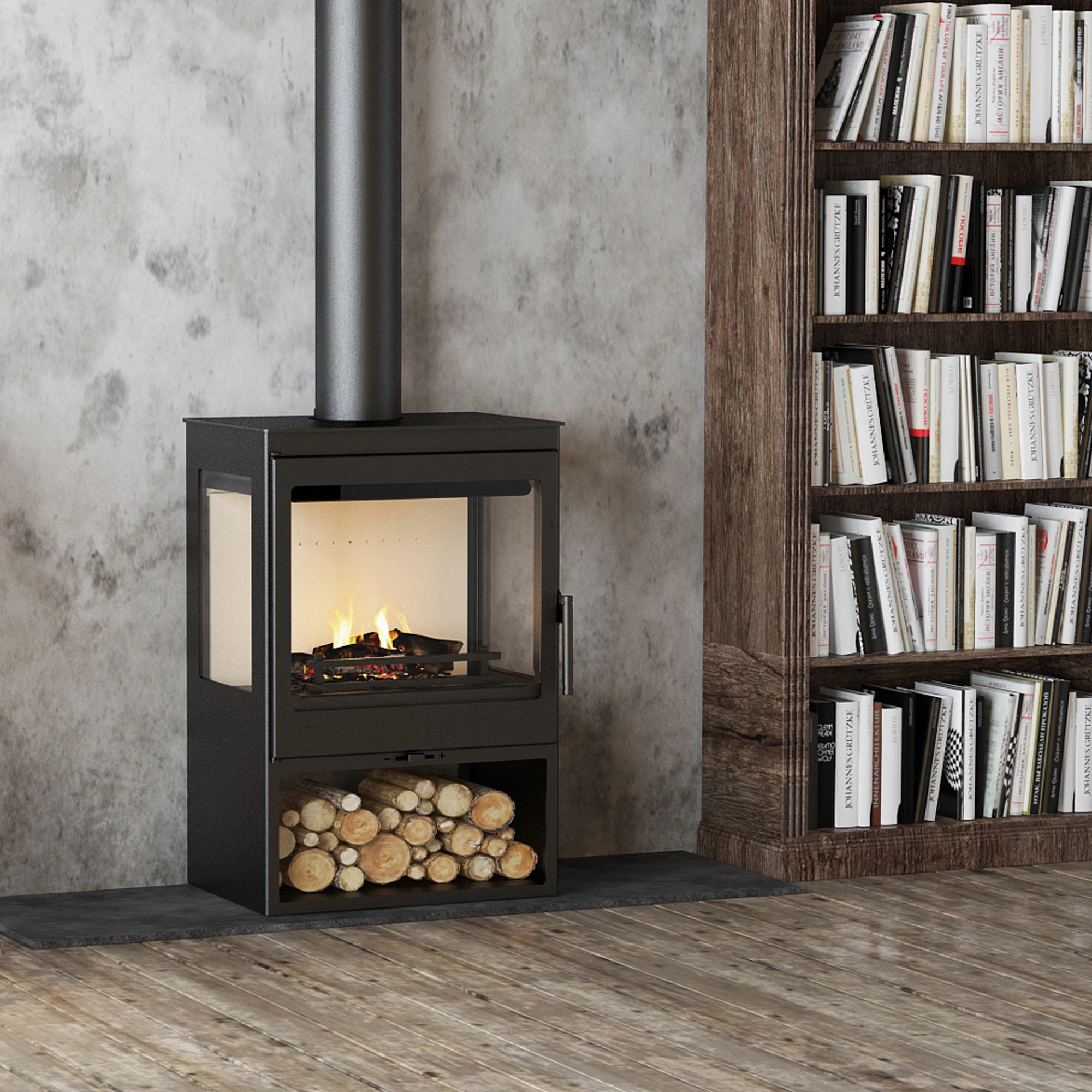 9KW Three-sided Glass Design Large Viewing Window Eco-friendly Wood Stove Indoor Wood Burning Stove for Heating