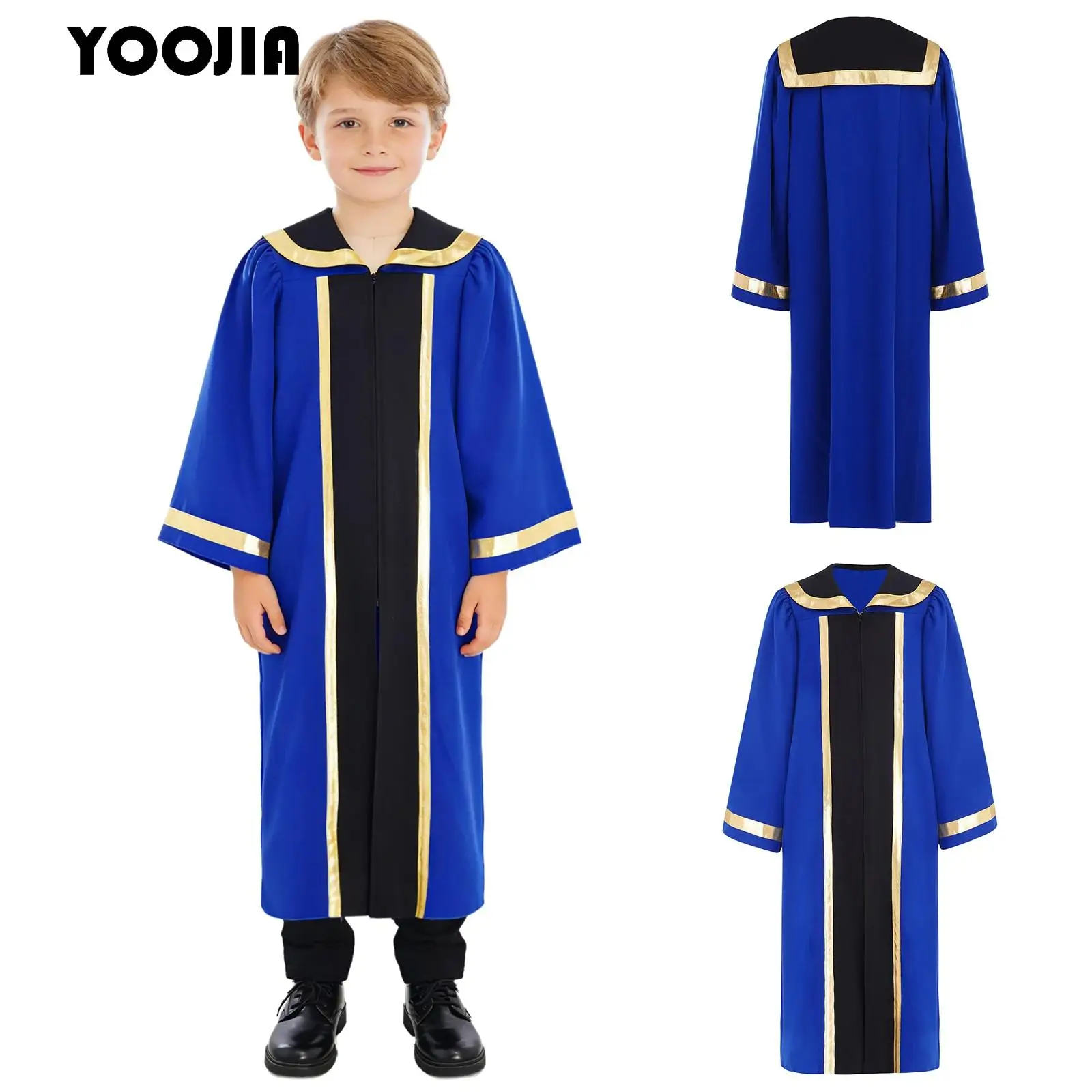

Child Boys Girls Metallic Choir Church Robe Long Sleeve Zipper Worship Praise Gown Halloween Cosplay Choir Performance Costume