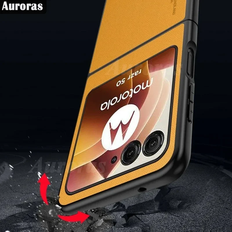 Skinlee für Moto Razr 50 5g Fall einfarbig Leder weichen Rand stoß feste Abdeckung für Moto Razr 50 Ultra 5g Rücken gehäuse