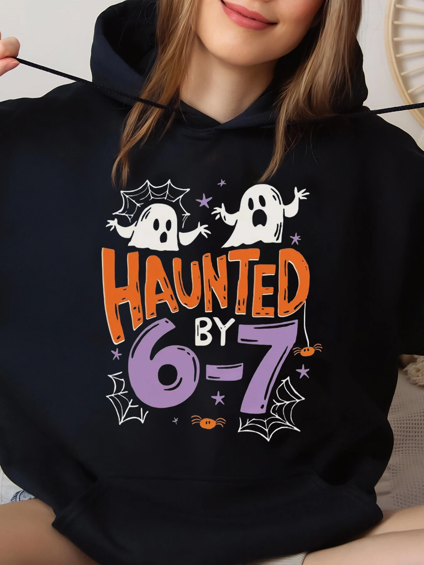 

Женская толстовка с капюшоном на Хэллоуин Ghosts с привидениями 6-7, черная, большого размера