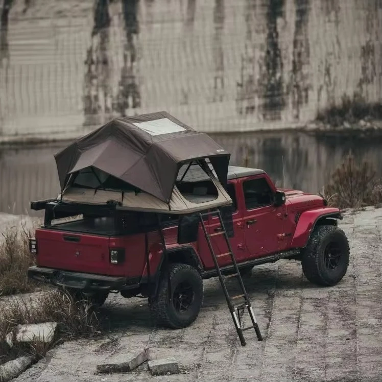 Car Camping Gear New Aluminum Roof Top Tent Hard Shell Straight Bracing Oxford Fabric Accessories-Wholesale