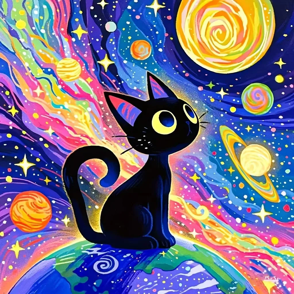 Jigsaw Puzzle 500/1000 Pieces Cosmic Black Cat Paper Puzzles Adult Present Portable Box for Family Games Educational Toys