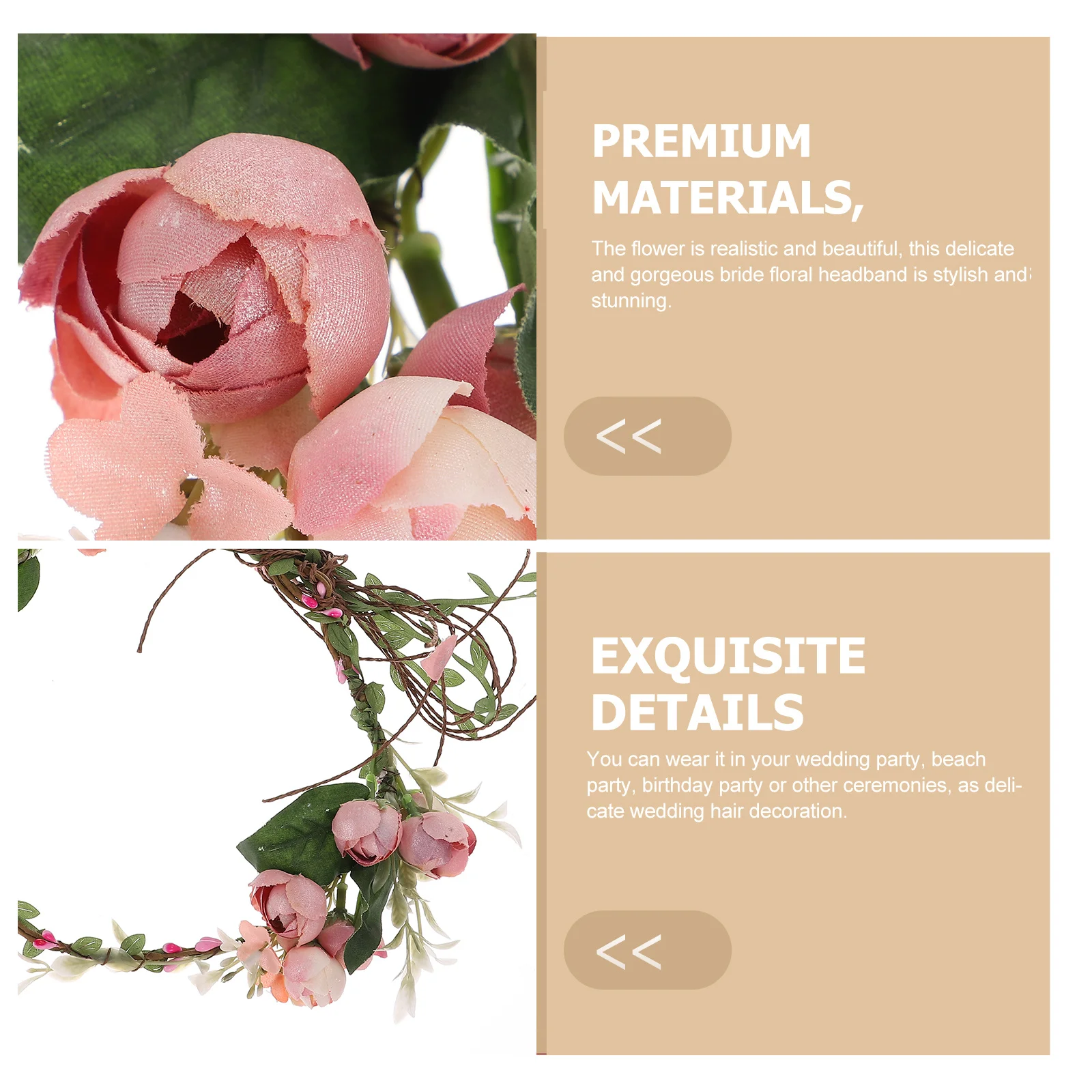 قطعة واحدة من عصابة رأس على شكل زهرة الورد الواقعية للنساء، غطاء رأس مزين بالزهور لحفلات الزفاف وأعياد الميلاد، ديكور العروس #4