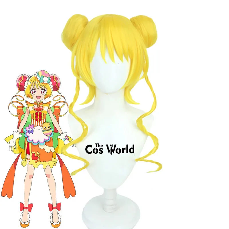 

Парящее небо! Pretty Cure Cure Yum Yum 60 см длинные вьющиеся аниме косплей парики волокно термостойкие синтетические волосы + шапочка для парика