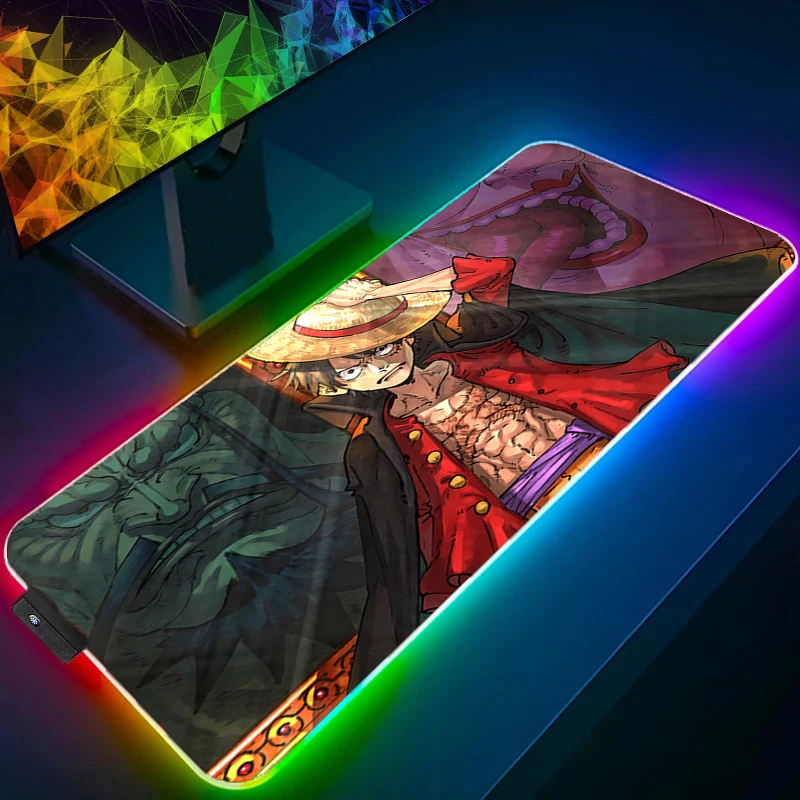 RGB-muismat uit één stuk Luffy Gamer PC Computer Grote achtergrondverlichting Bureaumat Toetsenbord Anime Gaming-accessoires LED Anime-muismat