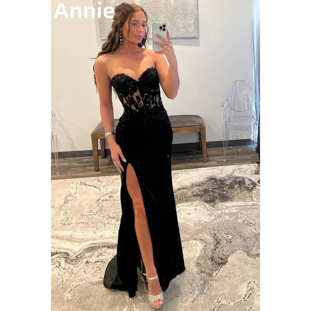 

Annie Black Prom Dresses Sexy Side Slit Mermaid Embroidery Prom Dress Formal Occasions Party Dresses 2024Vestidos De Fiesta