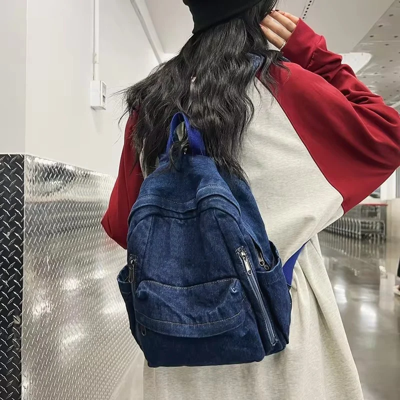 New Denim Backpack For Girls, Retro Backpack For Personalized Embroidery, Student Men's Casual Backpack, Zipper Travel Bag