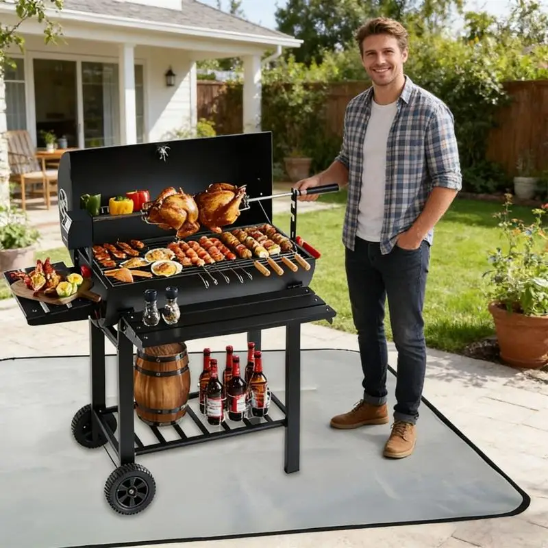 48inches Under Grill Mats for Outdoor Grill Double Side Fireproof Oil-Proof Easy to Clean Indoor Fireplaces Pit Mat 37JD