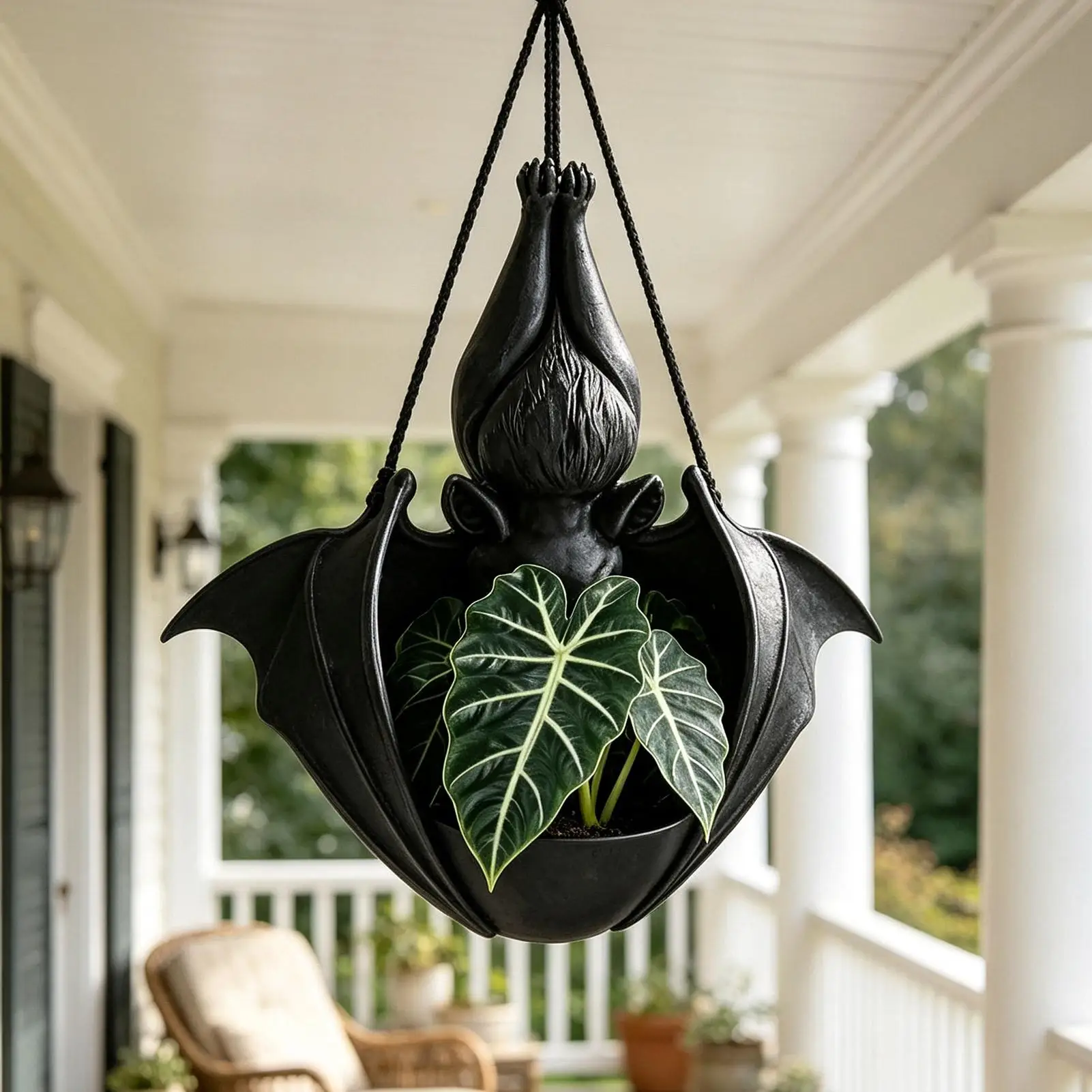 Gothic Style Bat Hanging Planter Creative Hanging Succulent Planter 3D Printed Bat Wing Flowerpot Halloween Garden Decor