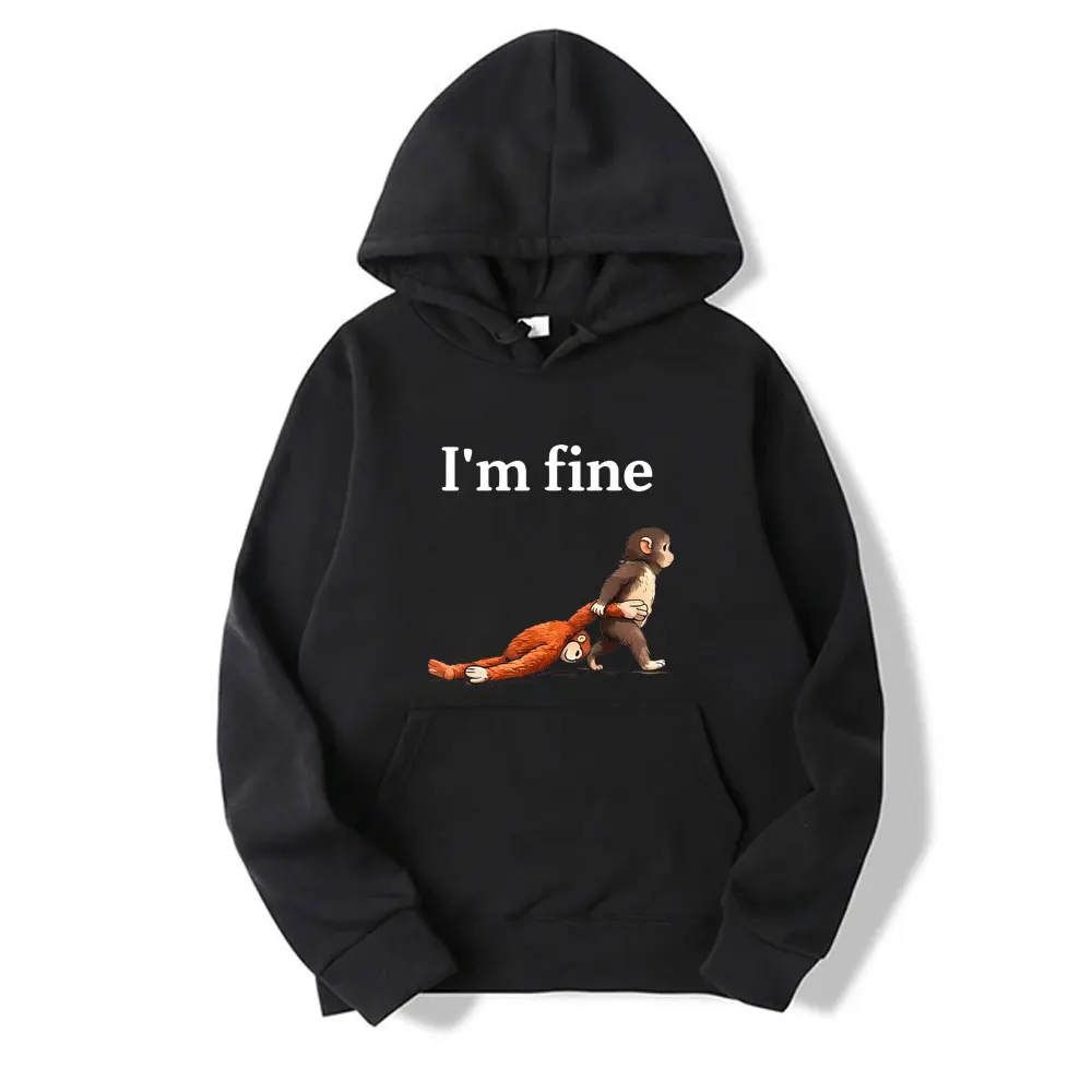 

Sad Monkey Punch with An Orange Toy I'm Fine Funny Meme Graphic Hoodie Men Women Casual Oversized Pullover Male Vintage Hoodies
