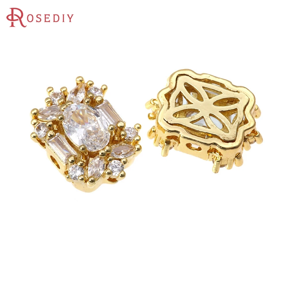 18K Gold Color Brass Zircon Oval Shape Spacer Beads Bracelets High Quality Diy Necklace Earrings Jewelry Making Accessories