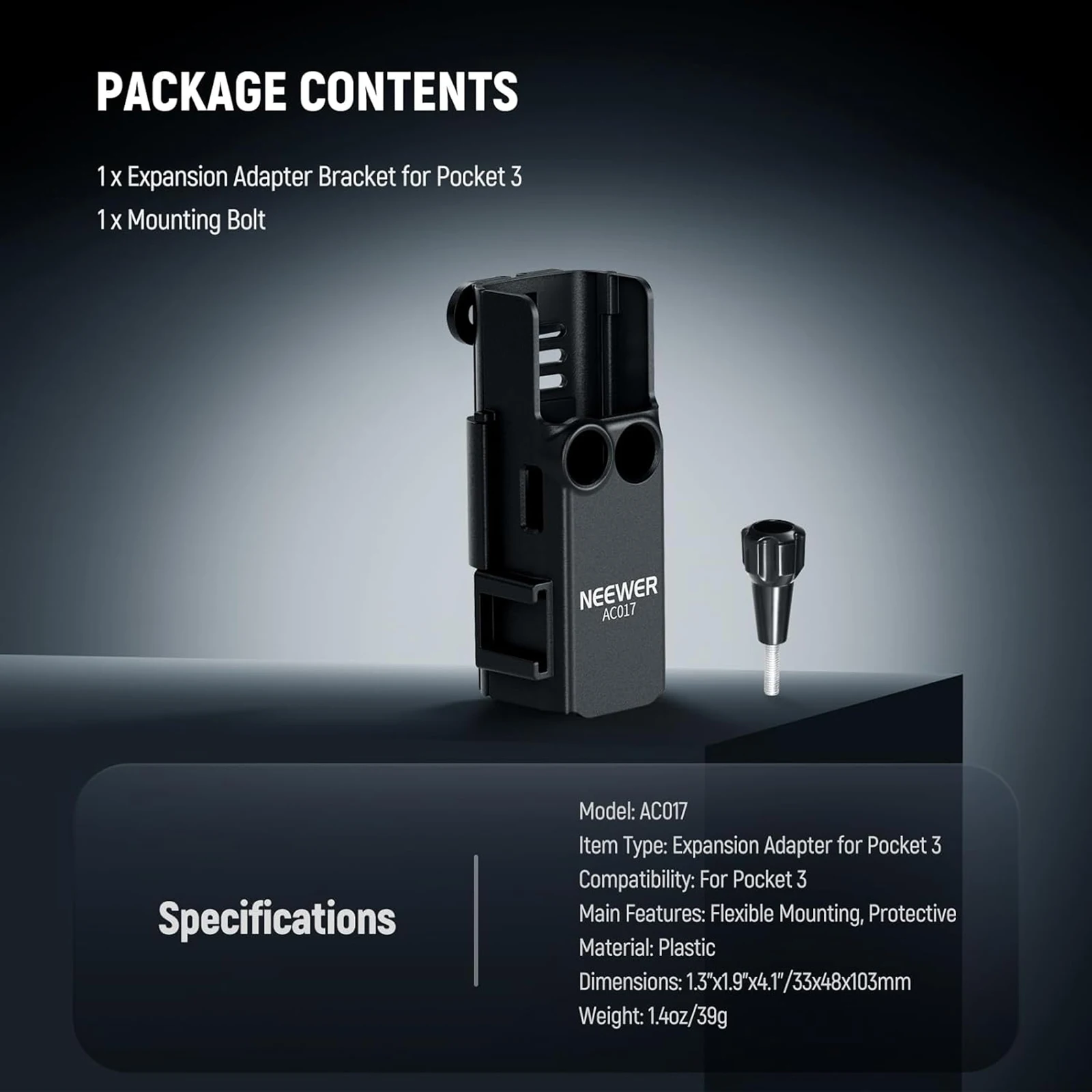 NEEWER أساسيات الجيب 3 تمديد محول تركيب ل DJI Osmo Pocket 3 واقية قفص قوس حامل الميكروفون المشبك حامل