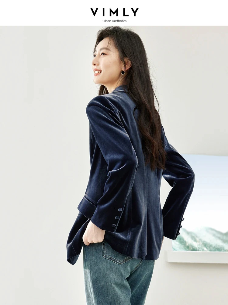 Vimly-Blazer en velours transparent pour femme, veste crantée bleue, vêtements d\'affaires et de bureau, vêtements d\'extérieur pour femme, printemps