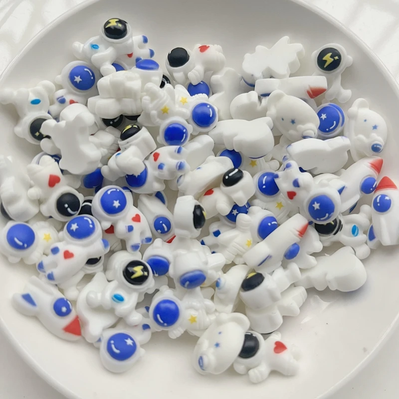 25Pcs Cartoon Astronaut Rocket Space Resin Cabochon Flat back Crafts Fit Phone Deco Parts DIY Scrapbooking Hair Bows Accessories