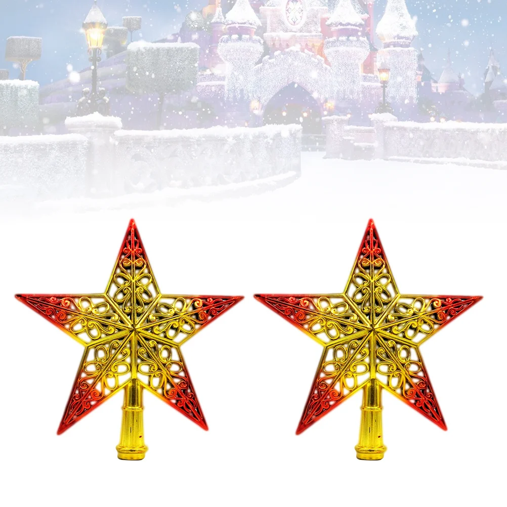 

2Pcs Shiny Christmas Tree Star Decoration Glittering Hollowed-Out Topper for Holiday Home Wedding Party Office Bar Interior