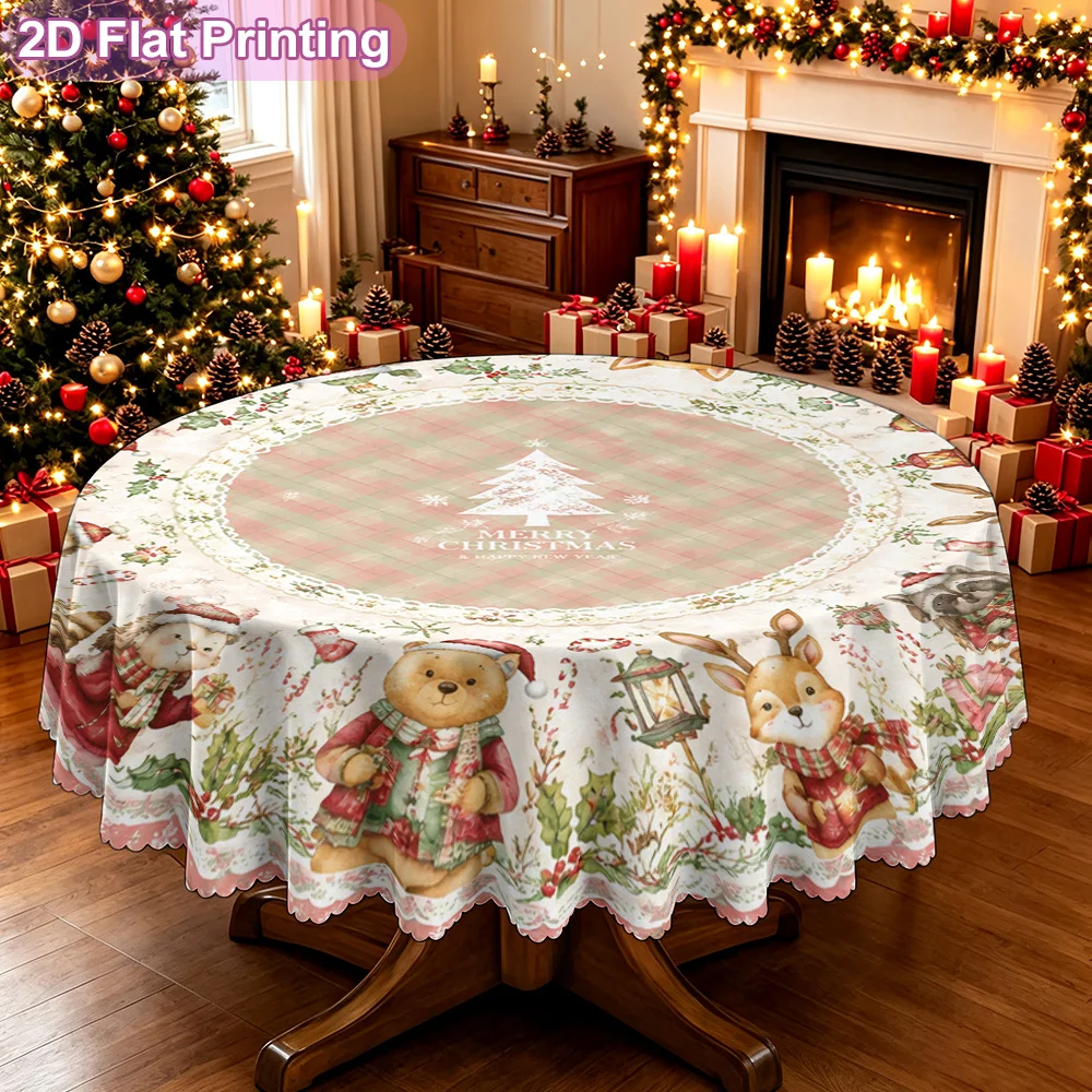 One package, Merry Christmas cartoon animal round table mat, theme tablecloth, holiday party decoration table cover