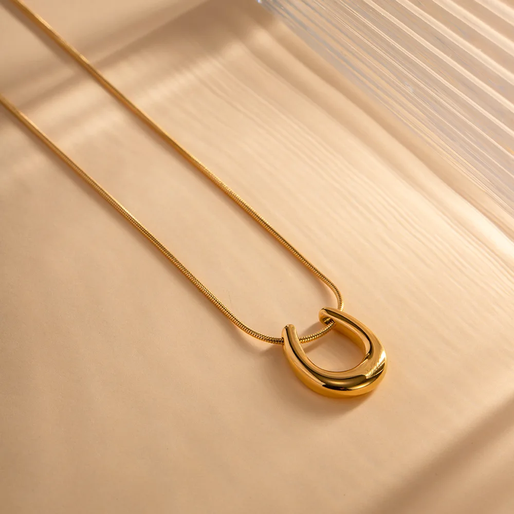 Yori Stainless Steel Chain U-Shaped Pendant Necklace Waterproof Trendy Necklace 18 K Metal Collar ожерелье Gift