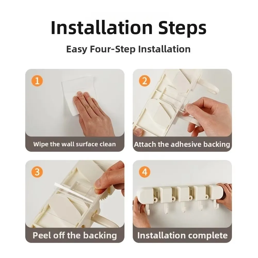 Practical Automatic Adjustable Mop Clip 5 Hook Wall Mounted Broom Organizer Clip Waterproof Rolling Broom Mop Holder Shower Room - view 4