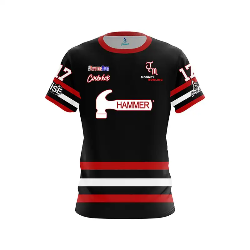 Coolwick Hammer Bowling Jersey Stripe Hammer Logo Short Sleeve Performance T-Shirt Pro Player Fan Casual Family Matching