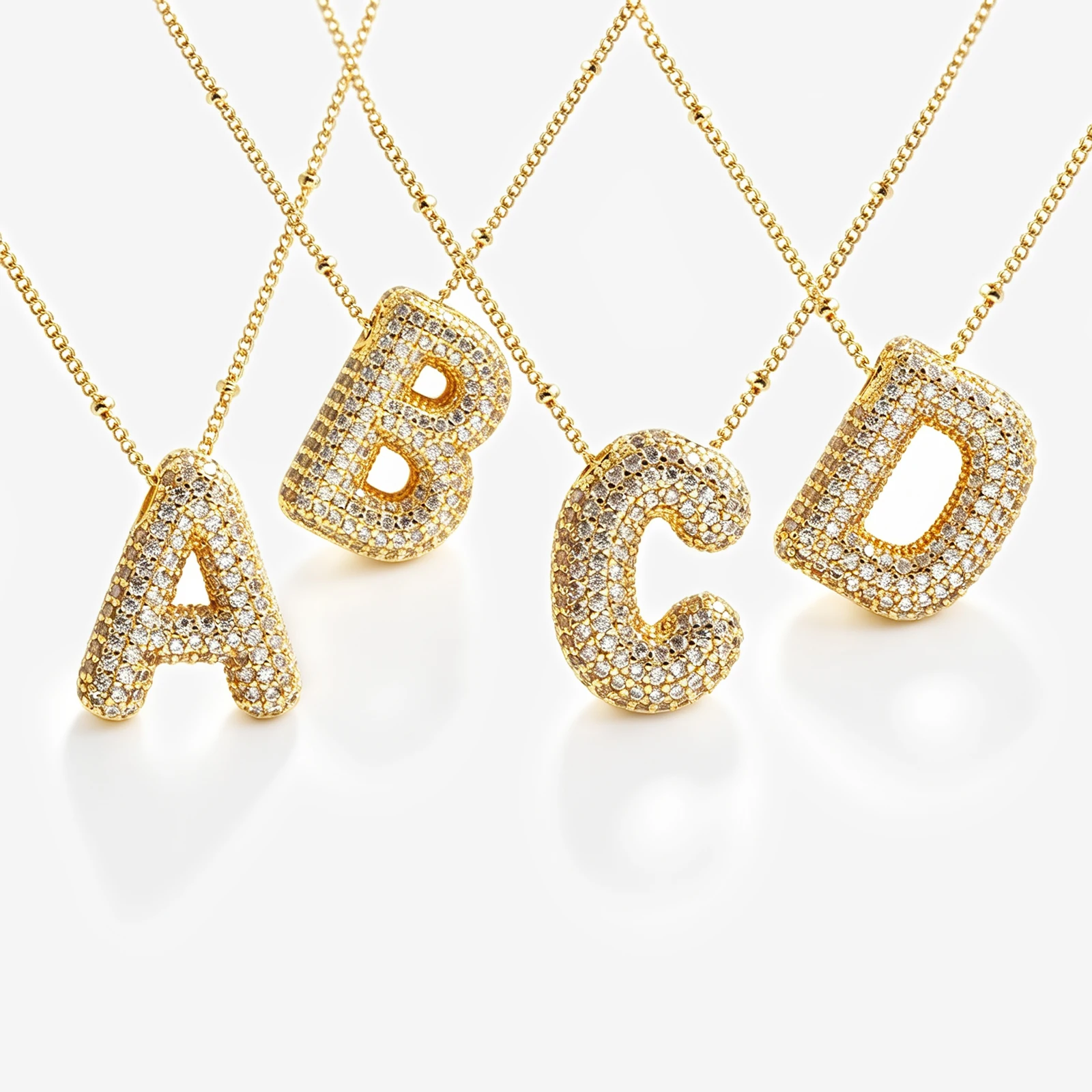 SUNSLL Cubic Zircon A-Z 26 Bubble Letter Necklace 2 Sizes Gold Plated M Chunky Balloon Initials Pendant Women Chain Jewelry 2024