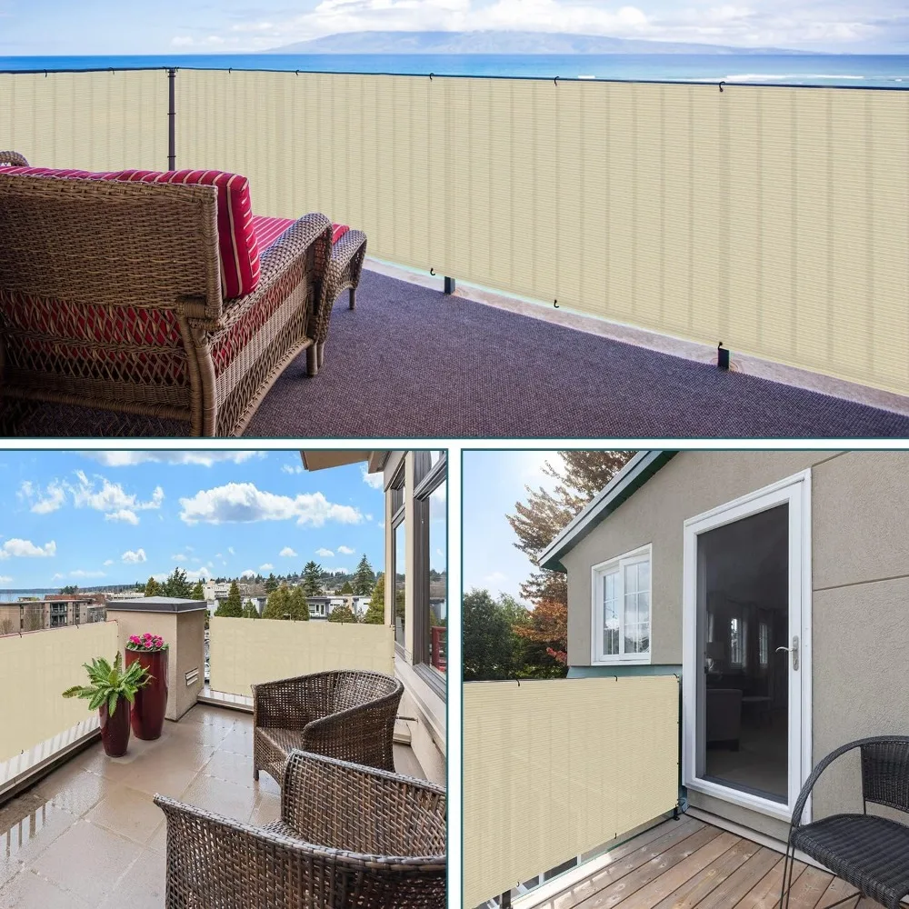 Balcony Privacy Fence Screen 3x262ft with Zip Ties, UV Protection Cover for Patio Deck Yard, Beige