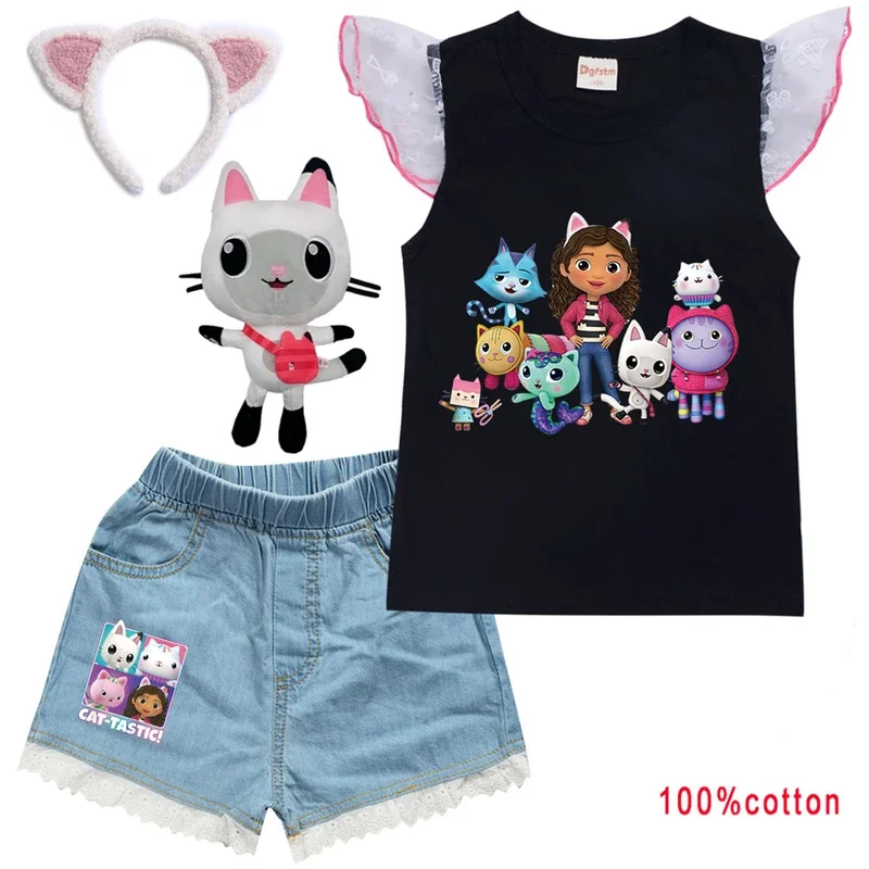 Kids Summer Clothes Girls Casual  Gabby Dollhouse Girls Clothes Vest   Short Outfits For Girls Casual Style Jeans Kids Clothing