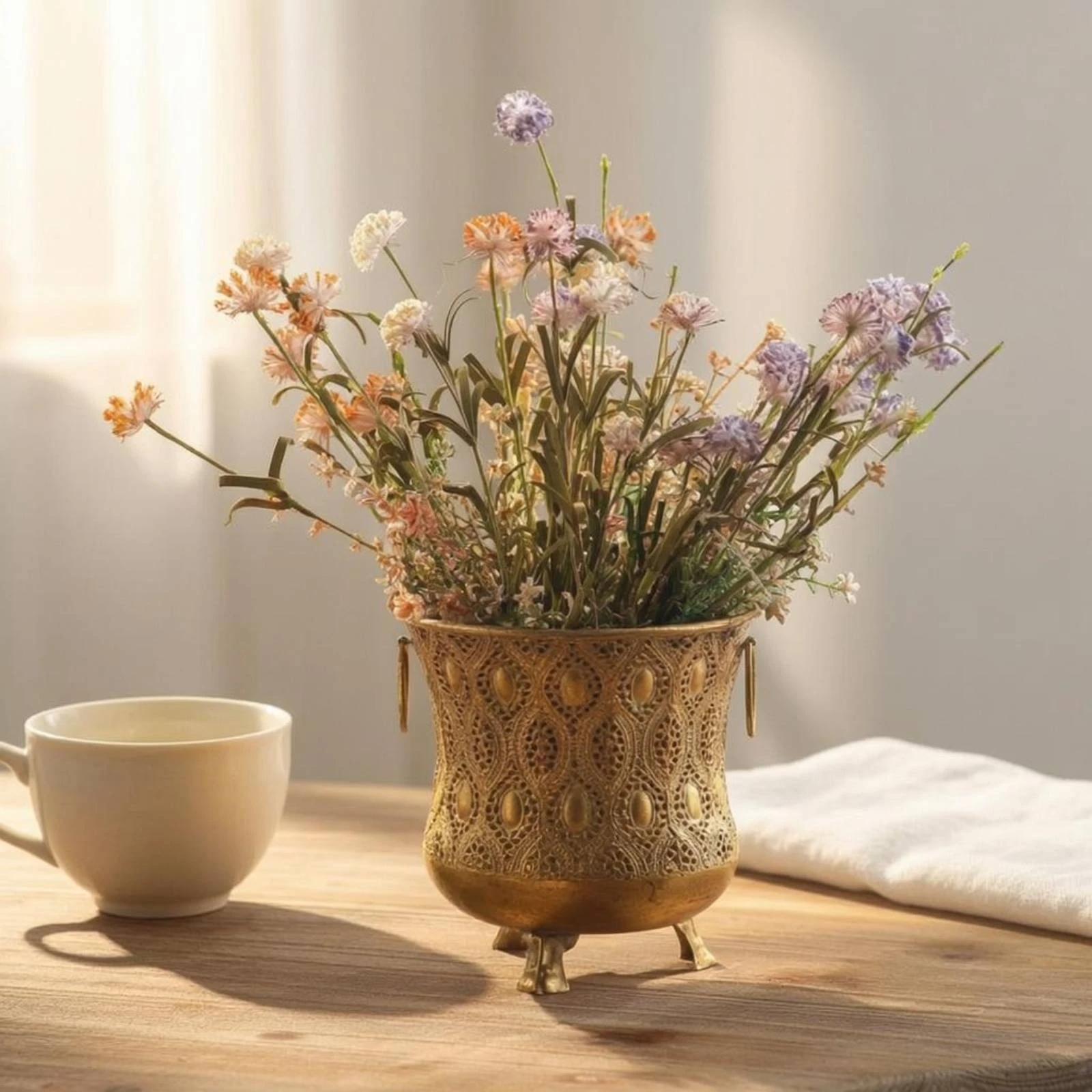 Lace Metal Flower Pot Retro Vintage Metal Flower Pot Shabby Chic Planter Rounded Cylindrical