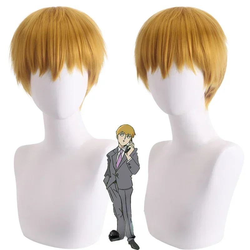 Perruque de Cosplay synthétique courte et résistante à la chaleur, Anime Mob Psycho 100 Arataka Reigen, perruques de jeu de rôl