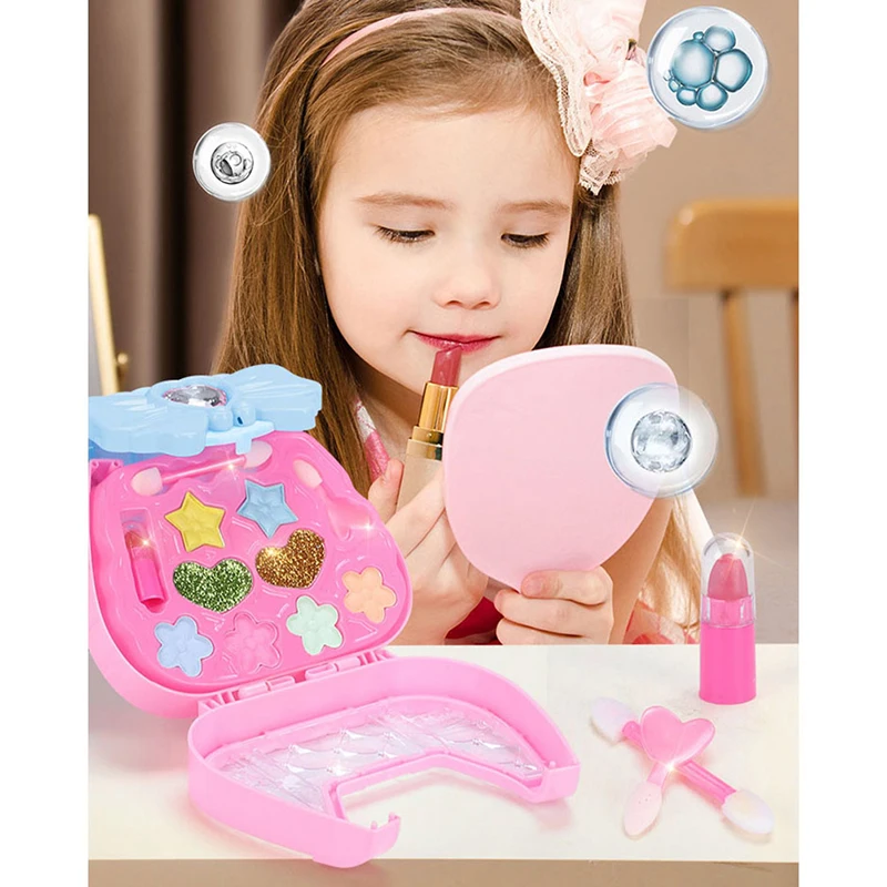 Children DIY Portable Box Play House Makeup Toy Lipstick Eye Shadow Blush Set