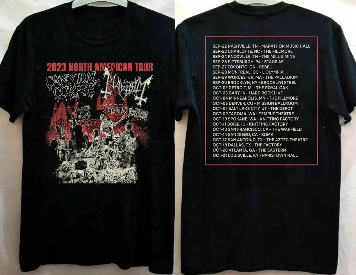 Mayhem & Cannibal Corpse 2023 North American Tour 2 Sided Reprint T Shirt Nh662