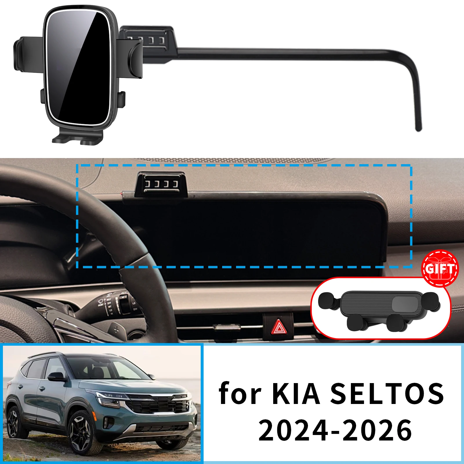

fit for KIA SELTOS 2024 2025 2026 Phone Holder Stable Clip-On Phone Holder​​ Mount Screen Base No Vibration​ Car accessoires