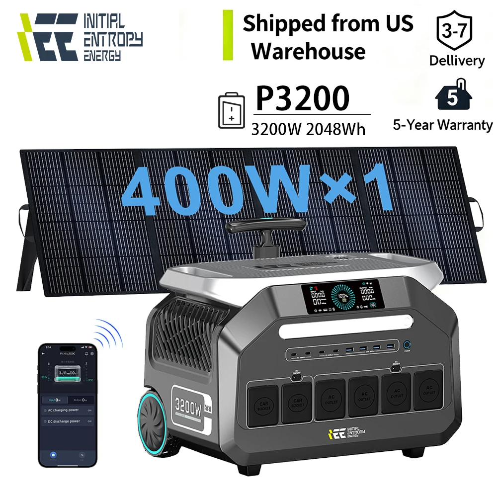 IEE 【Brand New Warranty 2 Years】P3200 Solar Portable Power Station 3200W 2048Wh Outdoor Power Supply  With 1PSC 400W Solar panls