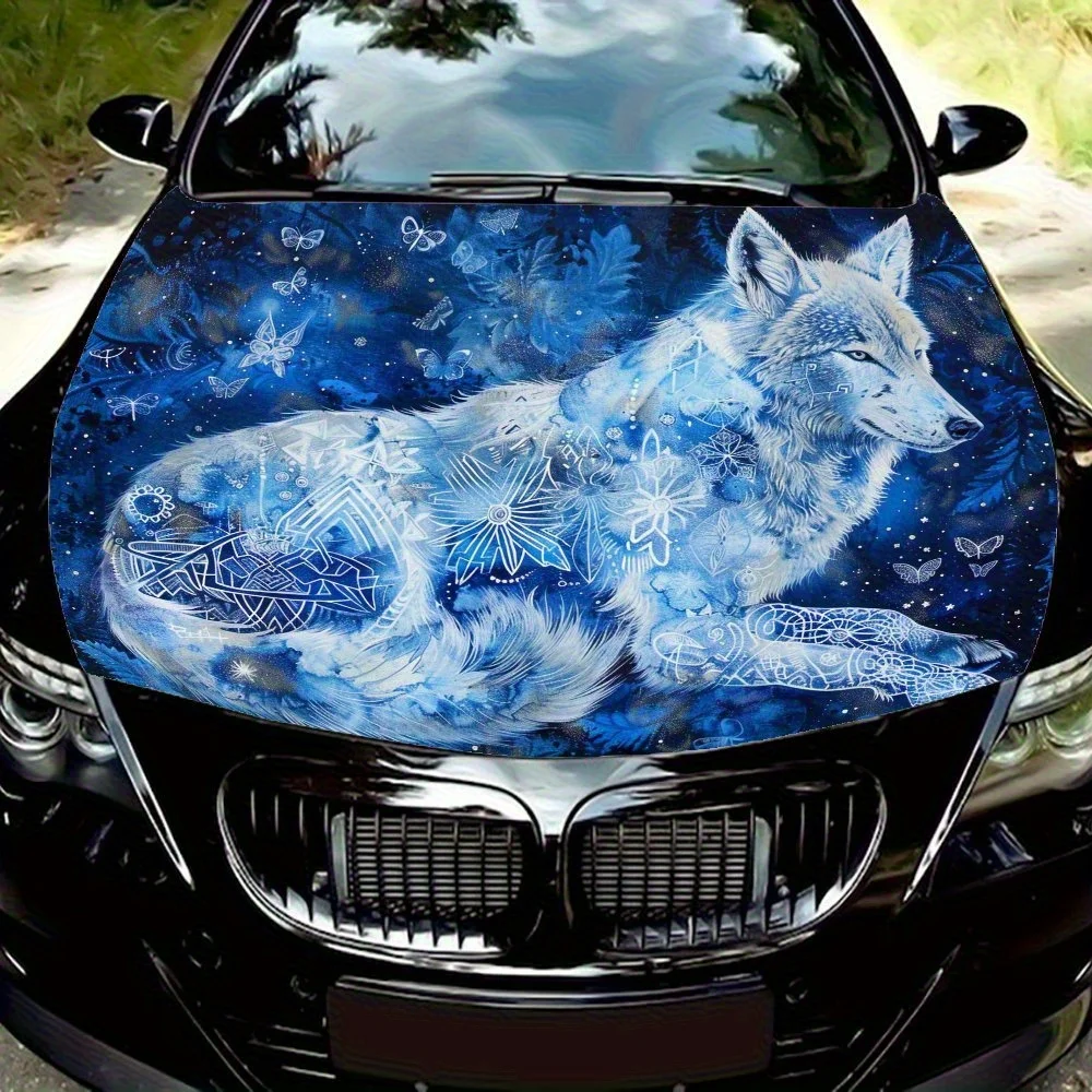 

Ice Crystal White Wolf Car Hood Printed Stickers, Personalized Waterproof, Sun-proof And Scratch-resistant PVC Printed Stickers,