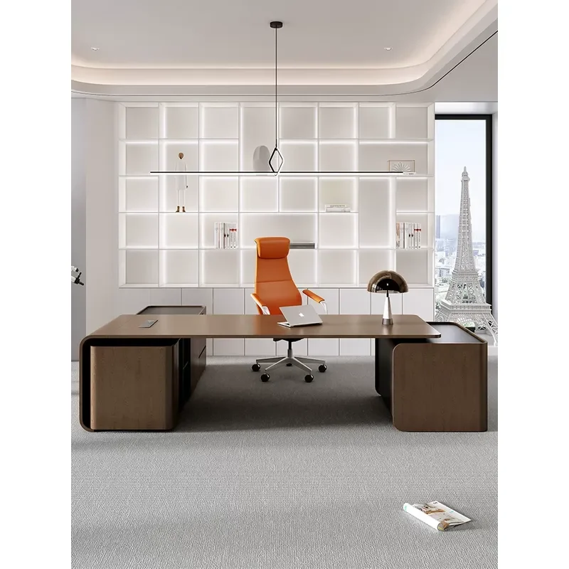 New Chinese Style Solid Wood Boss Table President Desk Simple Modern High End Walnut Office Leadership Desk Combination