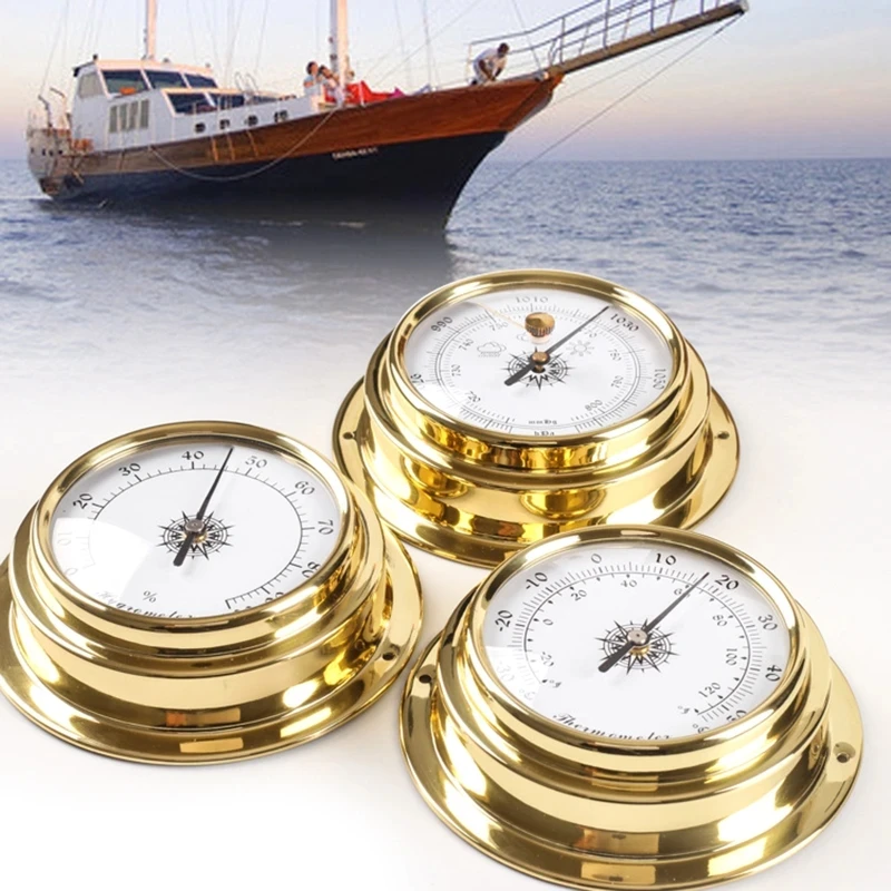 

Clock,Wall Mounted Tester Copper Shell Marine for Weather Station, Wall Hanging Boat Using Clock 98mm Copper Shell 4PCs/set