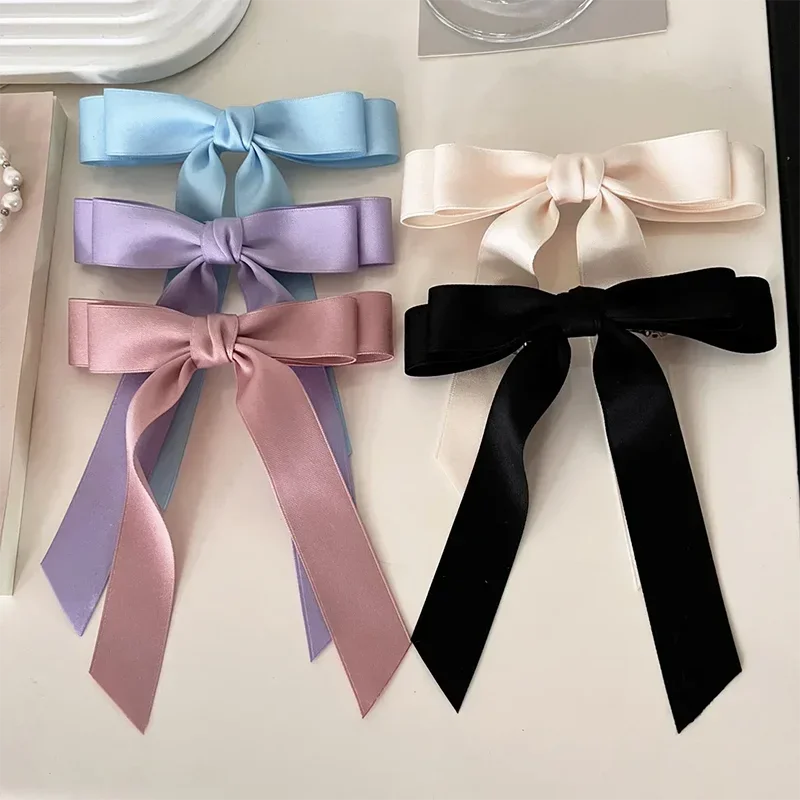 Fashion Fabric Hair Bow Hairpin for Women Girls Ribbon Hair Clips New Black White Bow Top Clip Female Hair Accessories 2024