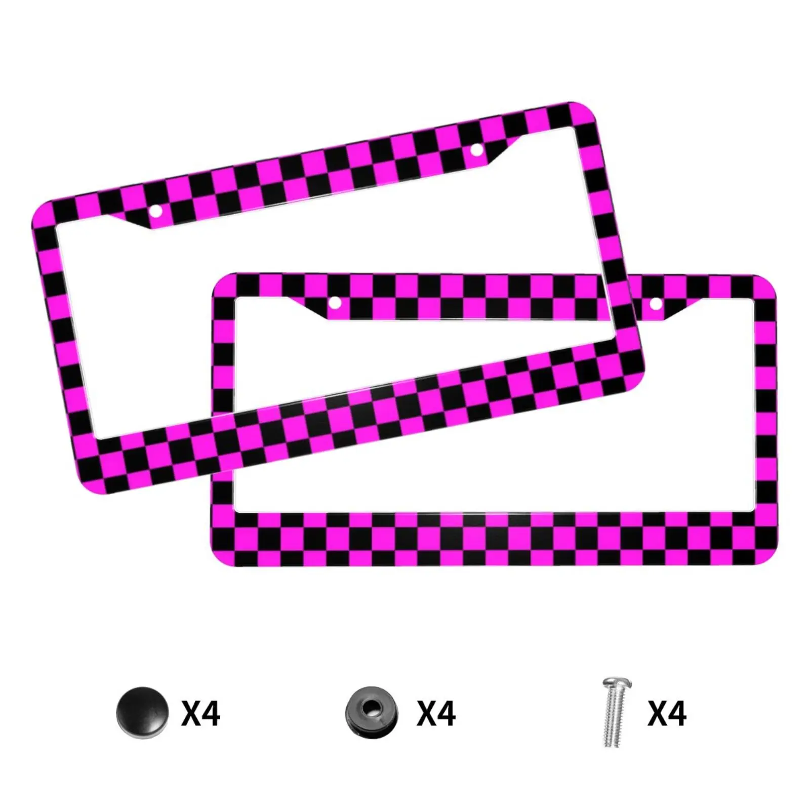 Black and Purple Grid Pattern Print 2 Holes Solid Aluminum License Plate Holder Universal Car License Plate Frame Screws