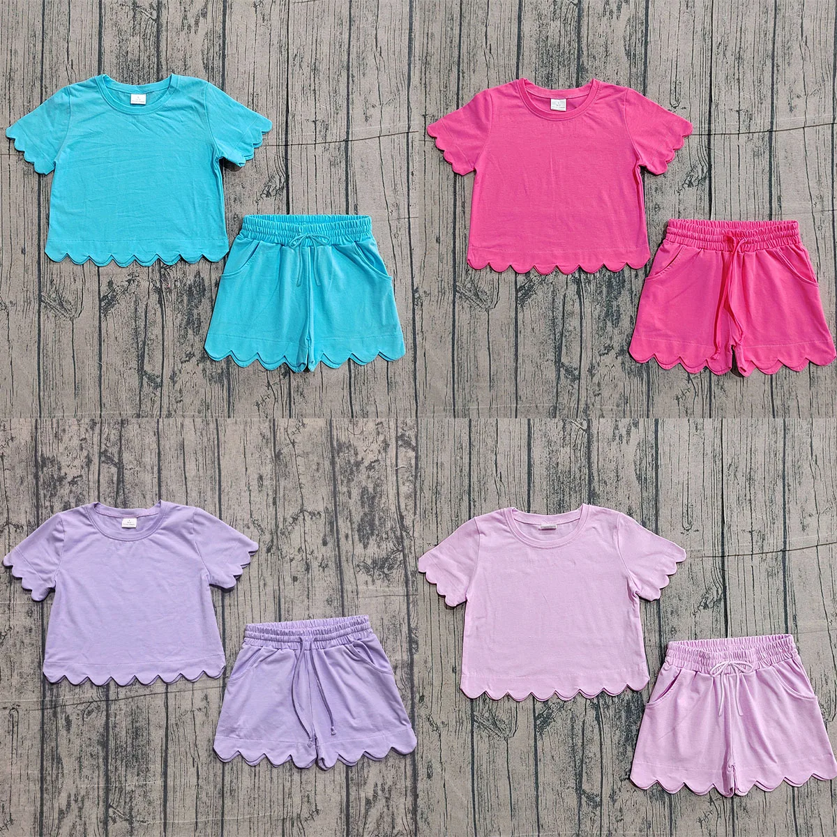 Cutest Toddler Sibling Baby Girl Scallop Short Sleeve Top Pockets Shorts Clothes Cute Kids Pajamas Set Children 2Pcs Sets