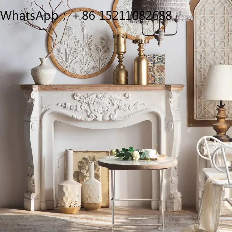 SCY retro carved entrance fireplace villa decoration atmosphere mantel studio shooting atmosphere props