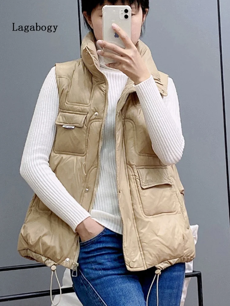 

Women Lagabogy Female 2023 Sleeveless New Autumn Loose Warm Waistcoat White Duck Down Vest Coat Lady Zipper Winter Jacket