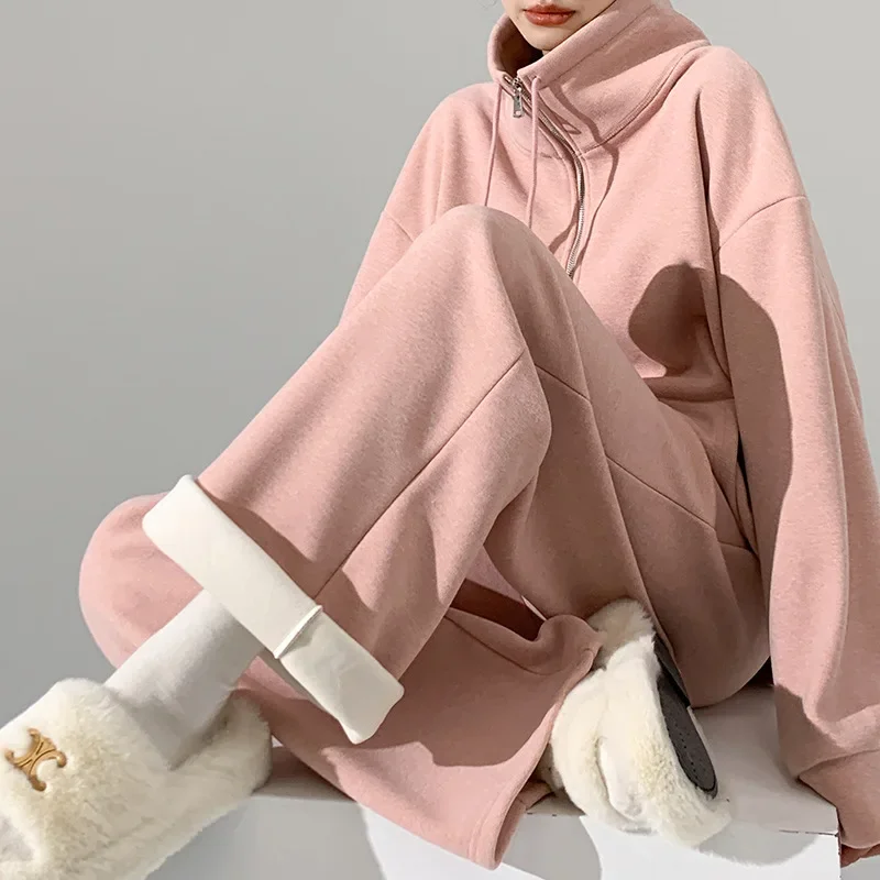 

Women'S Tracksuit Casual Solid Two Pieces Set Sweatshirts Pullover Turtleneck Pockets Pants Suit Trousers Sports Outfits Autumn