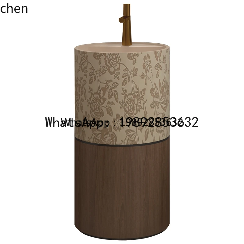 new Chinese retro wind wash basin square round integrated face wash table wood grain column basin