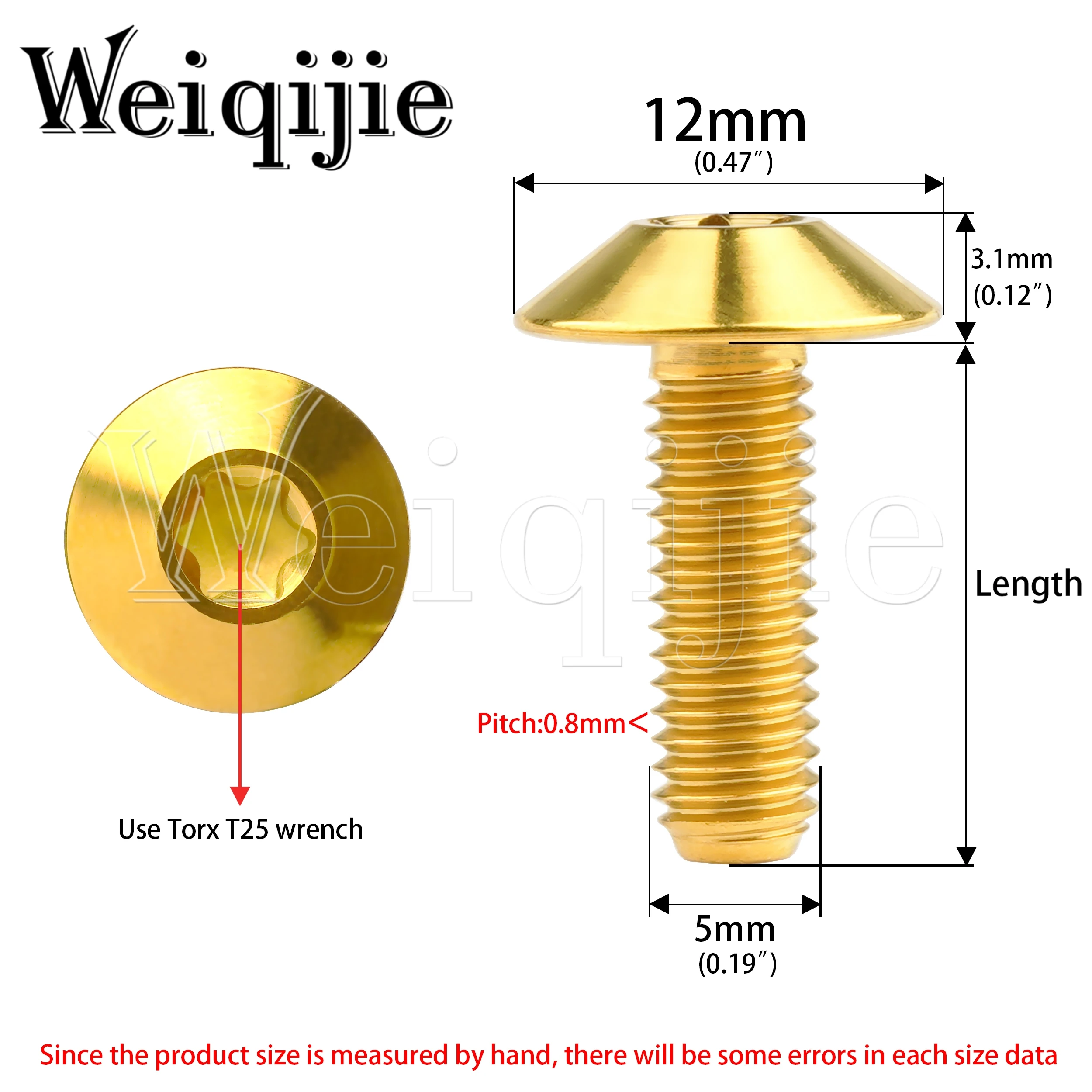 Weiqijie 6 peças parafuso de titânio m5x1 2/15/20/25mm m6x1 2/15/20mm parafuso de cabeça torx para fixadores de acessórios de bicicleta